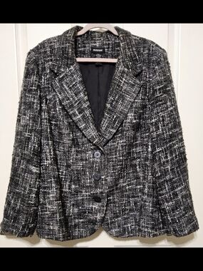 Vintage Avenue Black White Tweed Boucle Blazer Jacket Plus Size 18/20